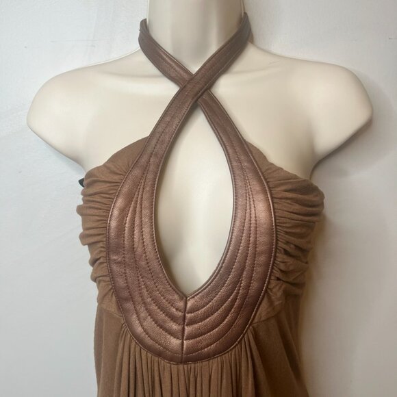 Sky Brand Vintage Faux Leather Mini Halter Dress (S) - Picture 6 of 11